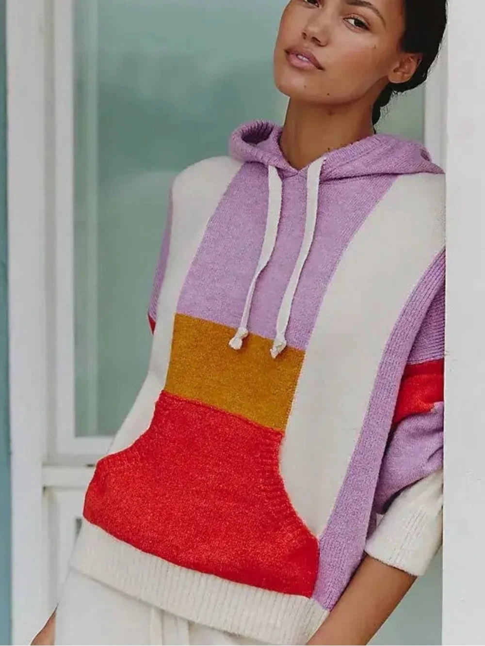 Daily Practice by Anthropologie Hoodie Swater in Lavender, Red, Cream & Mustard - Picture 4 of 5